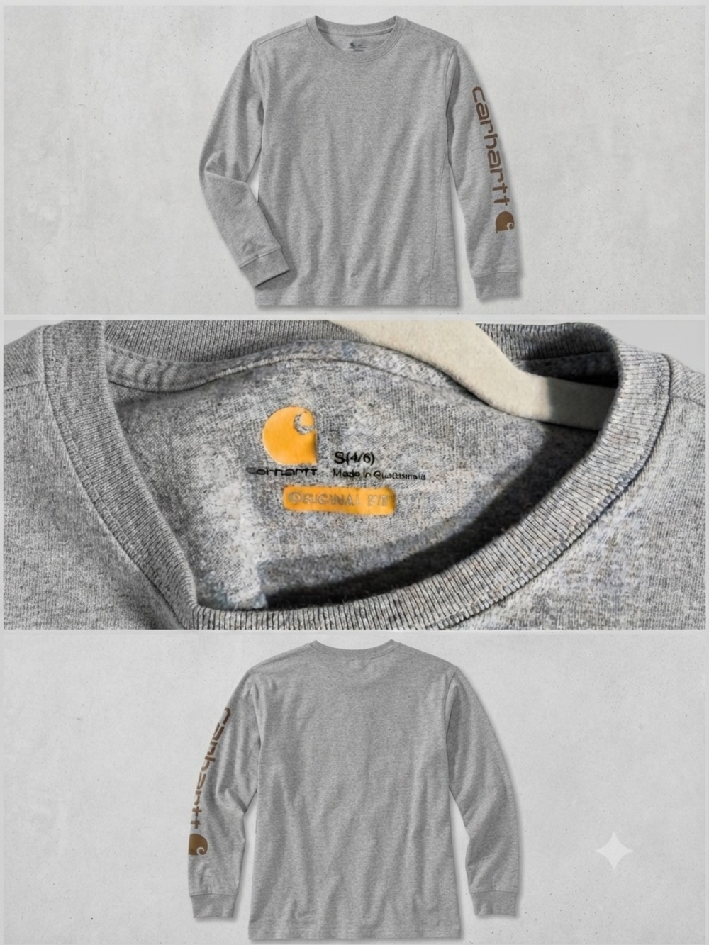Carhartt Women's Long Sleeve Crewneck Tee - Heather Gray with Brown Logo